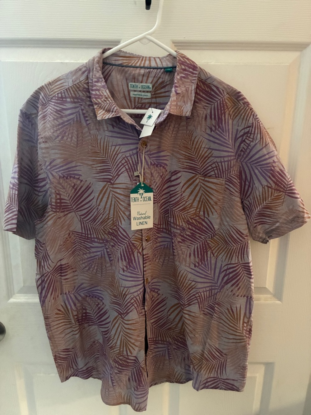 Men's Purple Palm-Print Linen Shirt